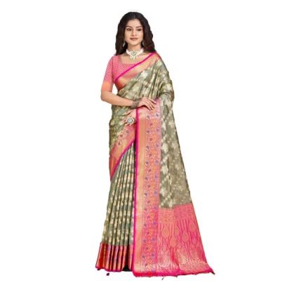 Women's Silk Woven Design Saree With Unstitched Blouse 5.5Mtr (Grey)