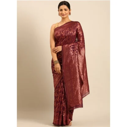 Women's Cotton Woven Design Saree With Unstitched Blouse 5.5Mtr (Purple) - Image 2