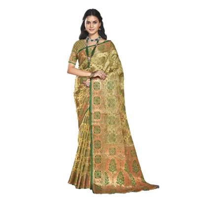 Women's Organza Woven Design Saree With Unstitched Blouse 5.5Mtr (Green)