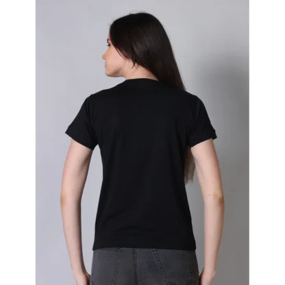 Women's Cotton Blended Solid Round Neck Half Sleeve T-Shirt (Black) - Image 4