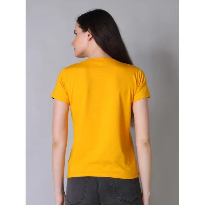 Women's Cotton Blended Solid Round Neck Half Sleeve T-Shirt (Mustard) - Image 4