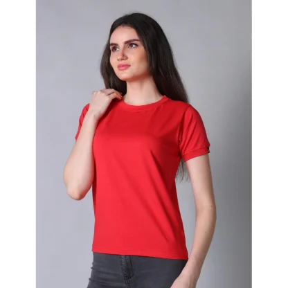 Women's Cotton Blended Solid Round Neck Half Sleeve T-Shirt (Red) - Image 3