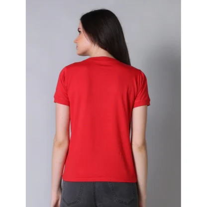 Women's Cotton Blended Solid Round Neck Half Sleeve T-Shirt (Red) - Image 4