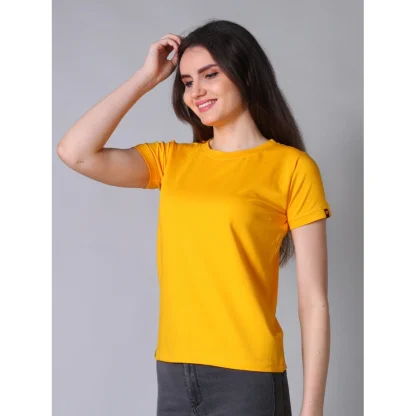 Women's Cotton Blended Solid Round Neck Half Sleeve T-Shirt (Mustard) - Image 3