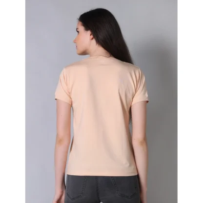 Women's Cotton Blended Solid Round Neck Half Sleeve T-Shirt (Peach) - Image 4