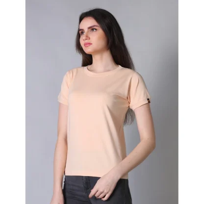 Women's Cotton Blended Solid Round Neck Half Sleeve T-Shirt (Peach) - Image 3