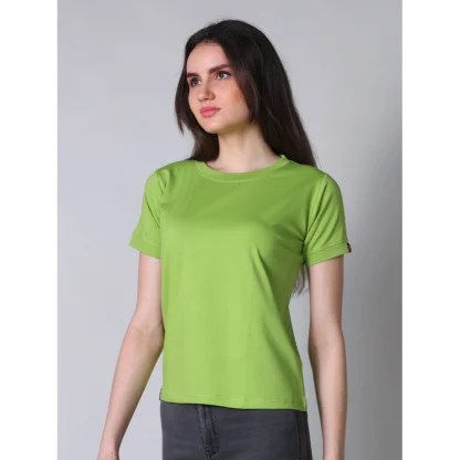 Women's Cotton Blended Solid Round Neck Half Sleeve T-Shirt (Green) - Image 3