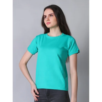 Women's Cotton Blended Solid Round Neck Half Sleeve T-Shirt (Green) - Image 3