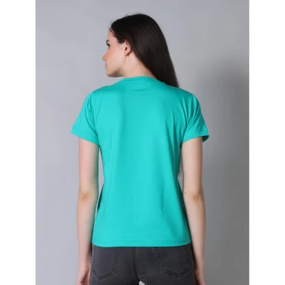 Women's Cotton Blended Solid Round Neck Half Sleeve T-Shirt (Green) - Image 4