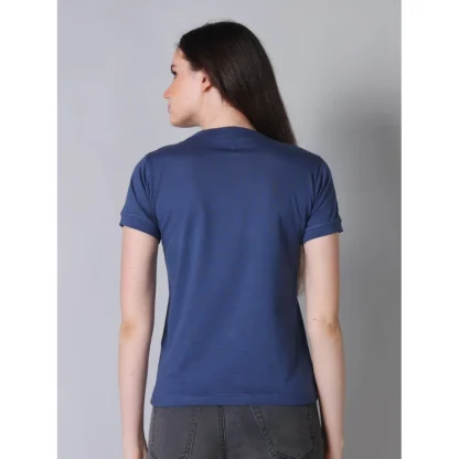 Women's Cotton Blended Solid Round Neck Half Sleeve T-Shirt (Blue) - Image 4