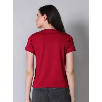 Women's Cotton Blended Solid Round Neck Half Sleeve T-Shirt (Maroon) - Image 4