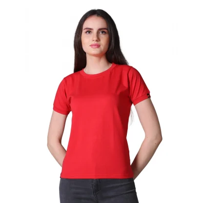 Women's Cotton Blended Solid Round Neck Half Sleeve T-Shirt (Red)