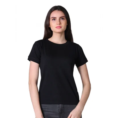 Women's Cotton Blended Solid Round Neck Half Sleeve T-Shirt (Black)