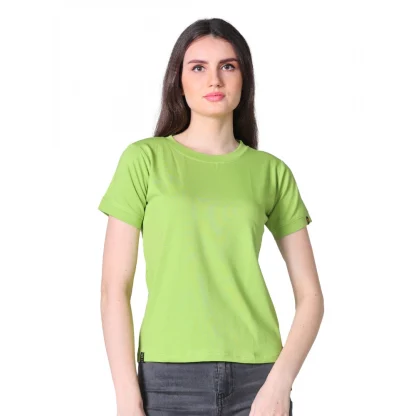 Women's Cotton Blended Solid Round Neck Half Sleeve T-Shirt (Green)