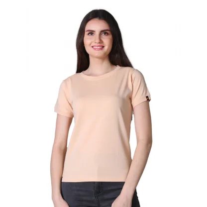 Women's Cotton Blended Solid Round Neck Half Sleeve T-Shirt (Peach)