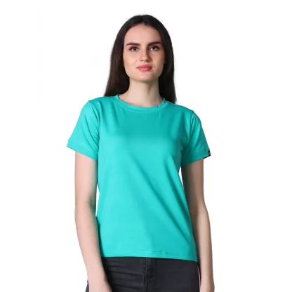 Women's Cotton Blended Solid Round Neck Half Sleeve T-Shirt (Green)