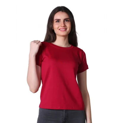 Women's Cotton Blended Solid Round Neck Half Sleeve T-Shirt (Maroon)