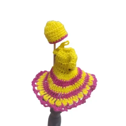 Laddu Gopal Tharad Dress Size: 0 To 6 (Yellow-Pink) - Image 2