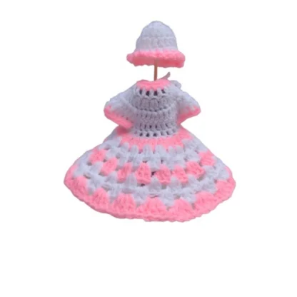 Laddu Gopal Tharad Dress Size: 0 To 6 (White-Baby Pink)