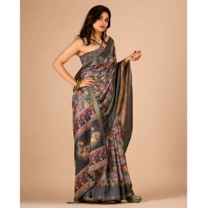 Women's Digital Printed Saree With Unstitched Blouse (Grey, 5-5 Mtrs) - Image 3