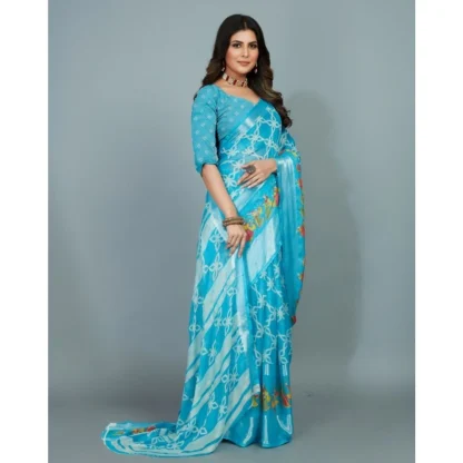 Women's Moss Chiffon Printed Saree With Unstitched Blouse (Sky Blue, 5-5 Mtrs) - Image 3