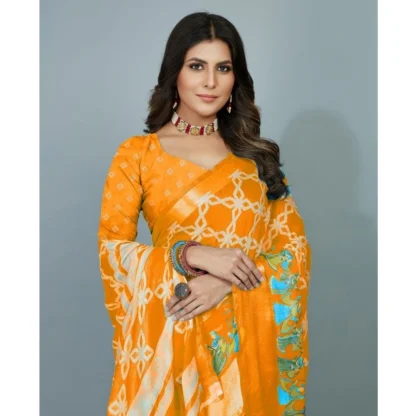 Women's Moss Chiffon Printed Saree With Unstitched Blouse (Orange, 5-5 Mtrs) - Image 2