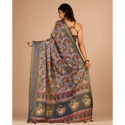 Women's Digital Printed Saree With Unstitched Blouse (Grey, 5-5 Mtrs) - Image 2