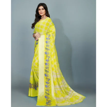 Women's Moss Chiffon Printed Saree With Unstitched Blouse (Yellow, 5-5 Mtrs) - Image 4