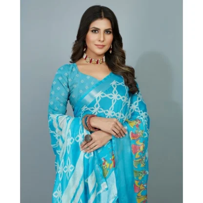 Women's Moss Chiffon Printed Saree With Unstitched Blouse (Sky Blue, 5-5 Mtrs) - Image 4