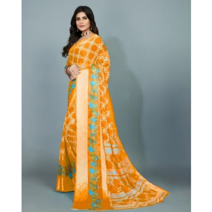 Women's Moss Chiffon Printed Saree With Unstitched Blouse (Orange, 5-5 Mtrs) - Image 4