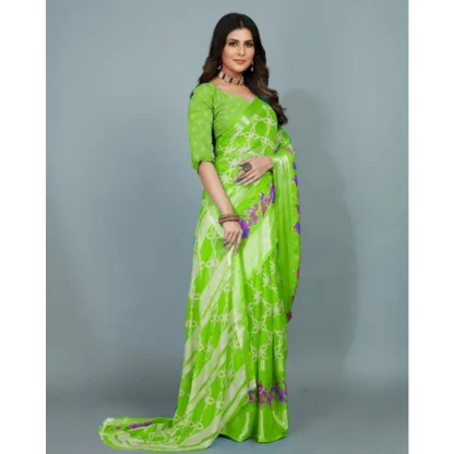 Women's Moss Chiffon Printed Saree With Unstitched Blouse (Green, 5-5 Mtrs) - Image 3