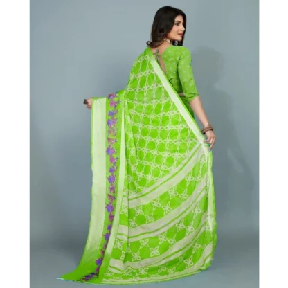 Women's Moss Chiffon Printed Saree With Unstitched Blouse (Green, 5-5 Mtrs) - Image 2