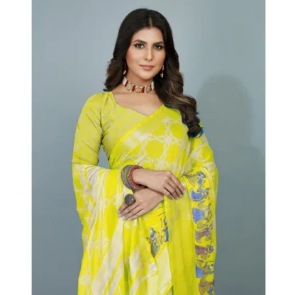 Women's Moss Chiffon Printed Saree With Unstitched Blouse (Yellow, 5-5 Mtrs) - Image 2