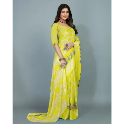 Women's Moss Chiffon Printed Saree With Unstitched Blouse (Yellow, 5-5 Mtrs) - Image 3