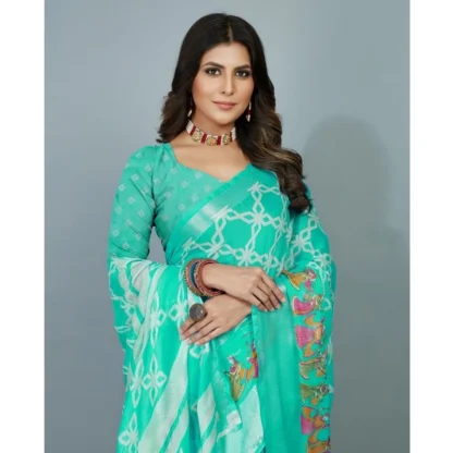 Women's Moss Chiffon Printed Saree With Unstitched Blouse (Teal, 5-5 Mtrs) - Image 2