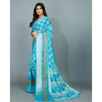 Women's Moss Chiffon Printed Saree With Unstitched Blouse (Sky Blue, 5-5 Mtrs) - Image 2