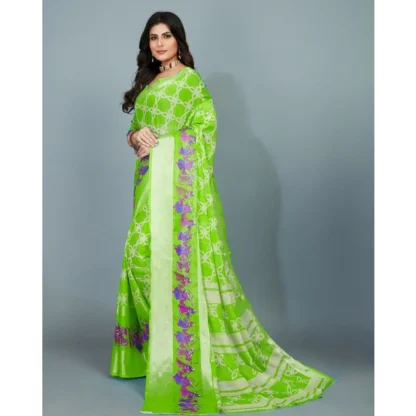 Women's Moss Chiffon Printed Saree With Unstitched Blouse (Green, 5-5 Mtrs) - Image 4