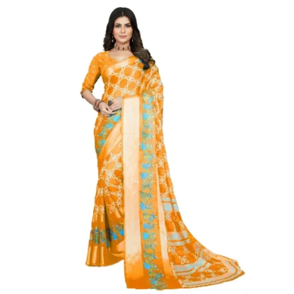 Women's Moss Chiffon Printed Saree With Unstitched Blouse (Orange, 5-5 Mtrs)